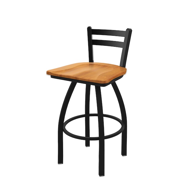 25" Low Back Swivel Counter Stool, Black Wrinkle, Med Maple Seat